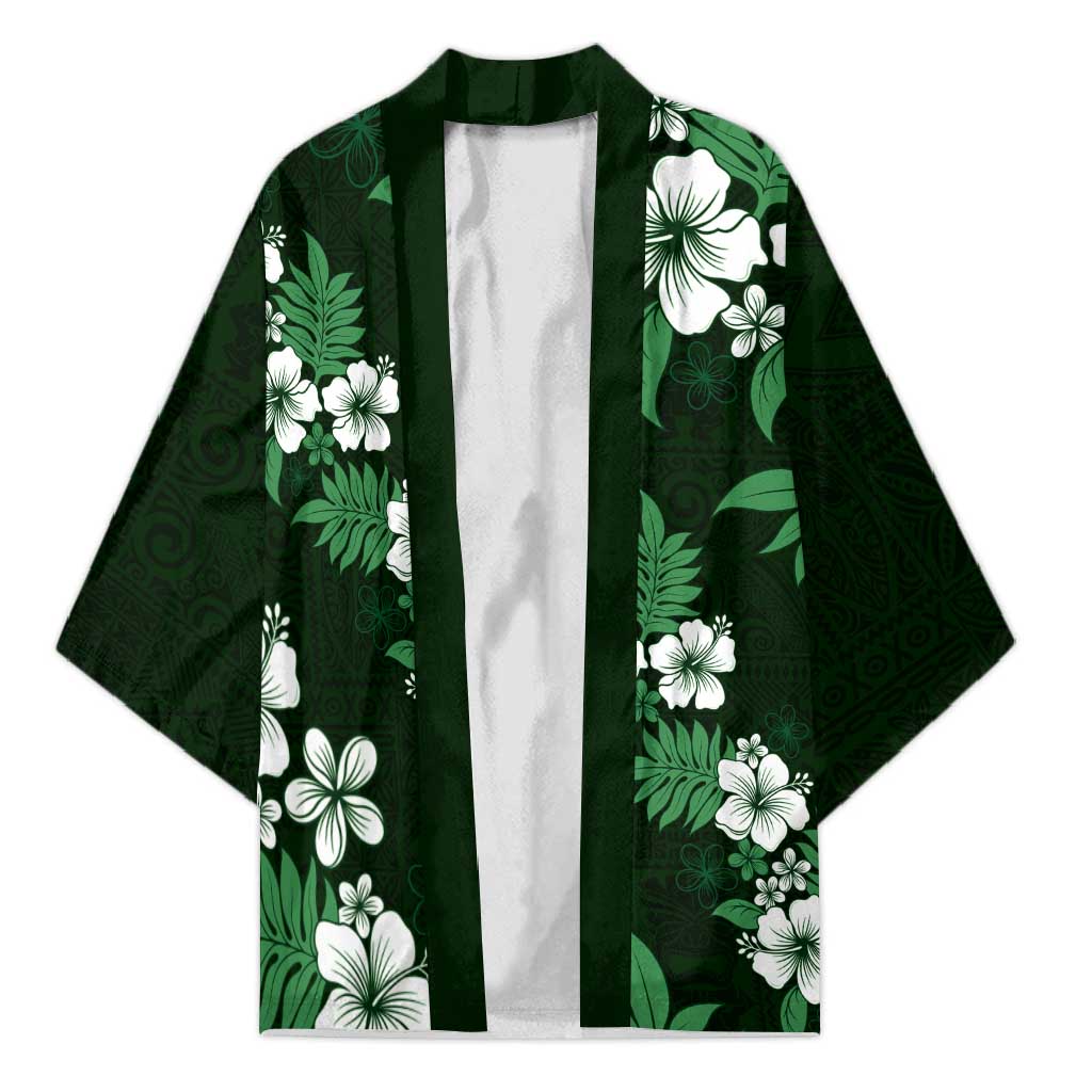 Hawaiian Hibiscus Tribal Floral Green Kimono Polynesian Tapa Pattern - Polynesian Pride