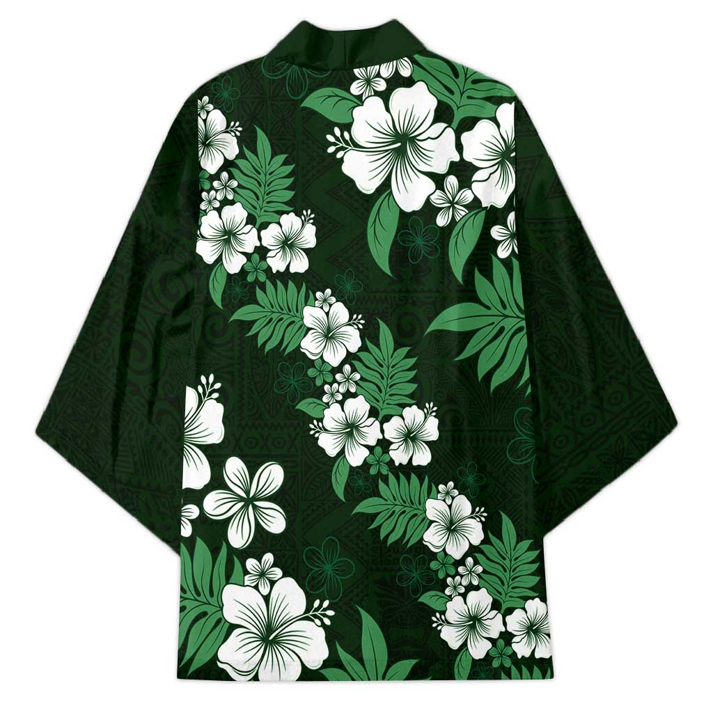 Hawaiian Hibiscus Tribal Floral Green Kimono Polynesian Tapa Pattern - Polynesian Pride