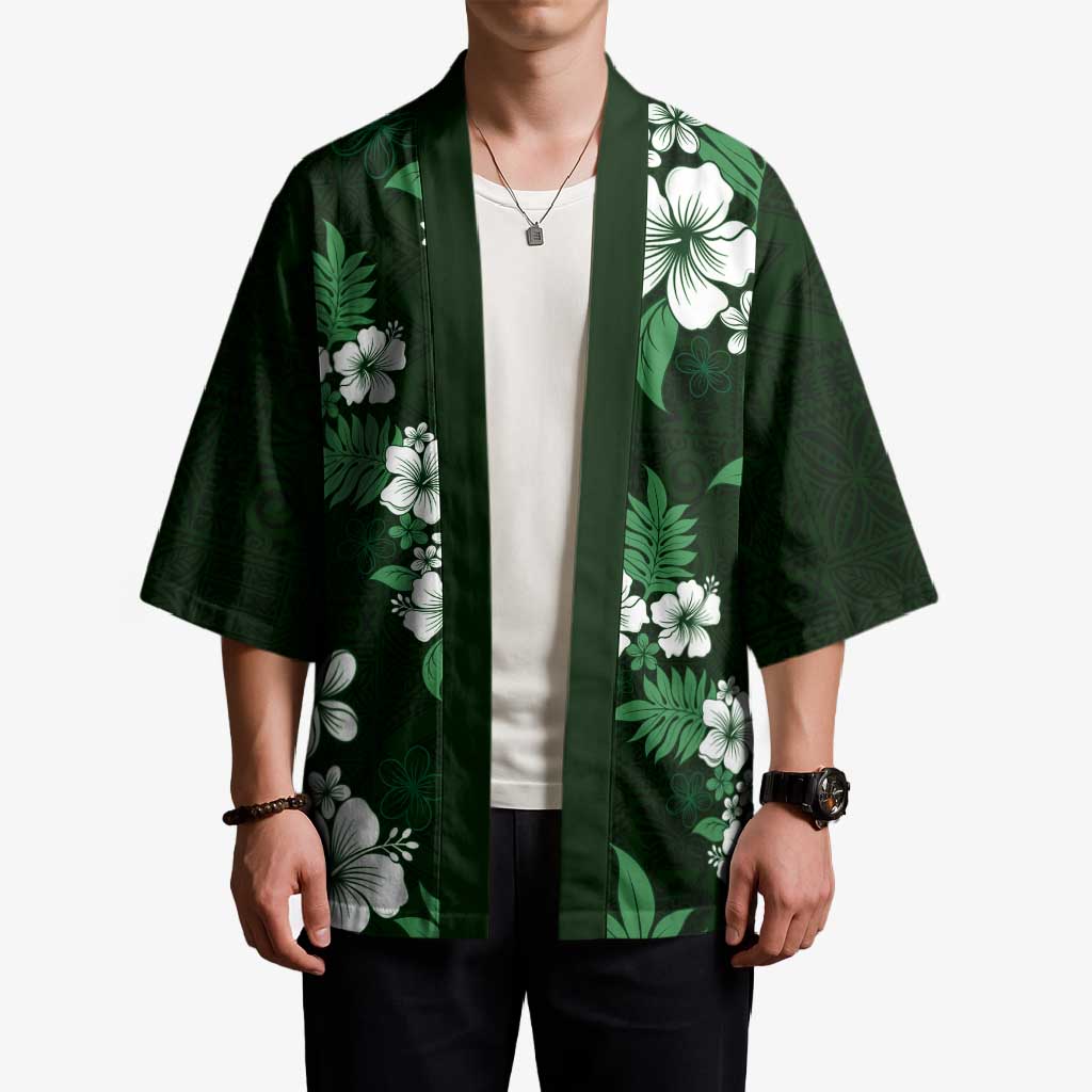 Hawaiian Hibiscus Tribal Floral Green Kimono Polynesian Tapa Pattern - Polynesian Pride