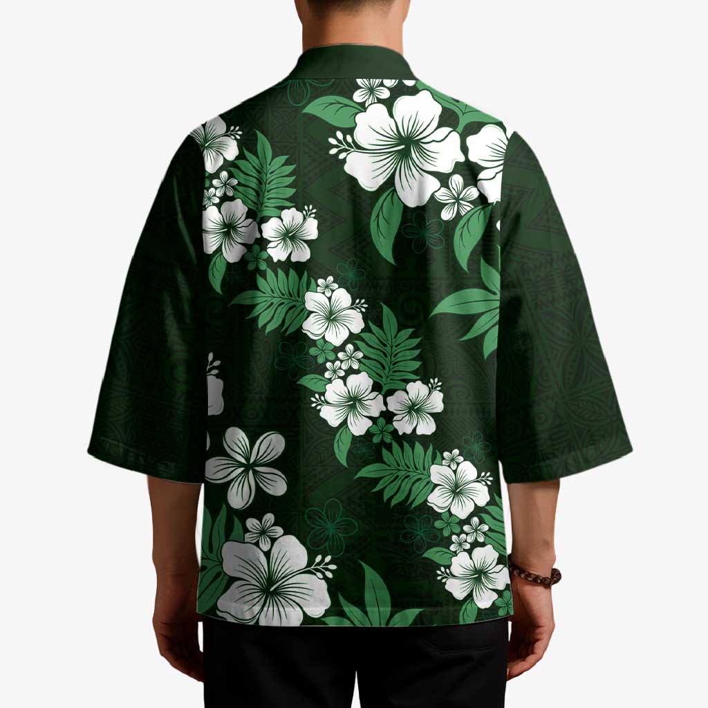Hawaiian Hibiscus Tribal Floral Green Kimono Polynesian Tapa Pattern - Polynesian Pride