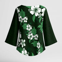 Hawaiian Hibiscus Tribal Floral Green Kimono Sleeve Blouse Polynesian Tapa Pattern - Polynesian Pride
