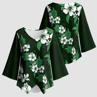 Hawaiian Hibiscus Tribal Floral Green Kimono Sleeve Blouse Polynesian Tapa Pattern - Polynesian Pride