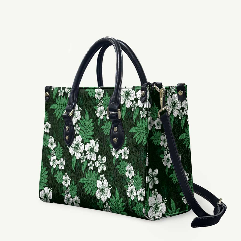 Hawaiian Hibiscus Tribal Floral Green Leather Bag Polynesian Tapa Pattern - Polynesian Pride