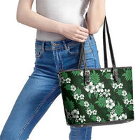 Hawaiian Hibiscus Tribal Floral Green Leather Tote Bag Polynesian Tapa Pattern - Polynesian Pride