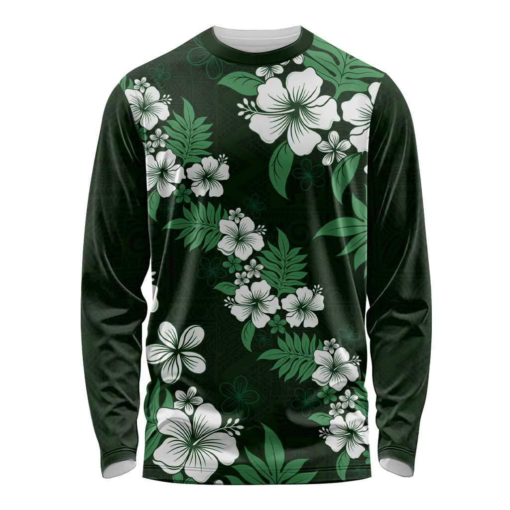 Hawaiian Hibiscus Tribal Floral Green Long Sleeve Shirt Polynesian Tapa Pattern LT01 Unisex Green - Polynesian Pride