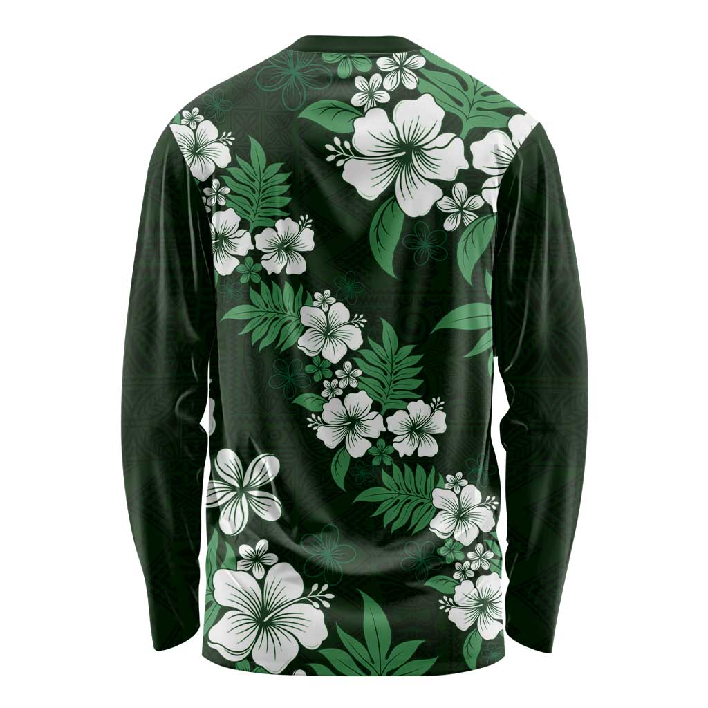 Hawaiian Hibiscus Tribal Floral Green Long Sleeve Shirt Polynesian Tapa Pattern LT01 - Polynesian Pride