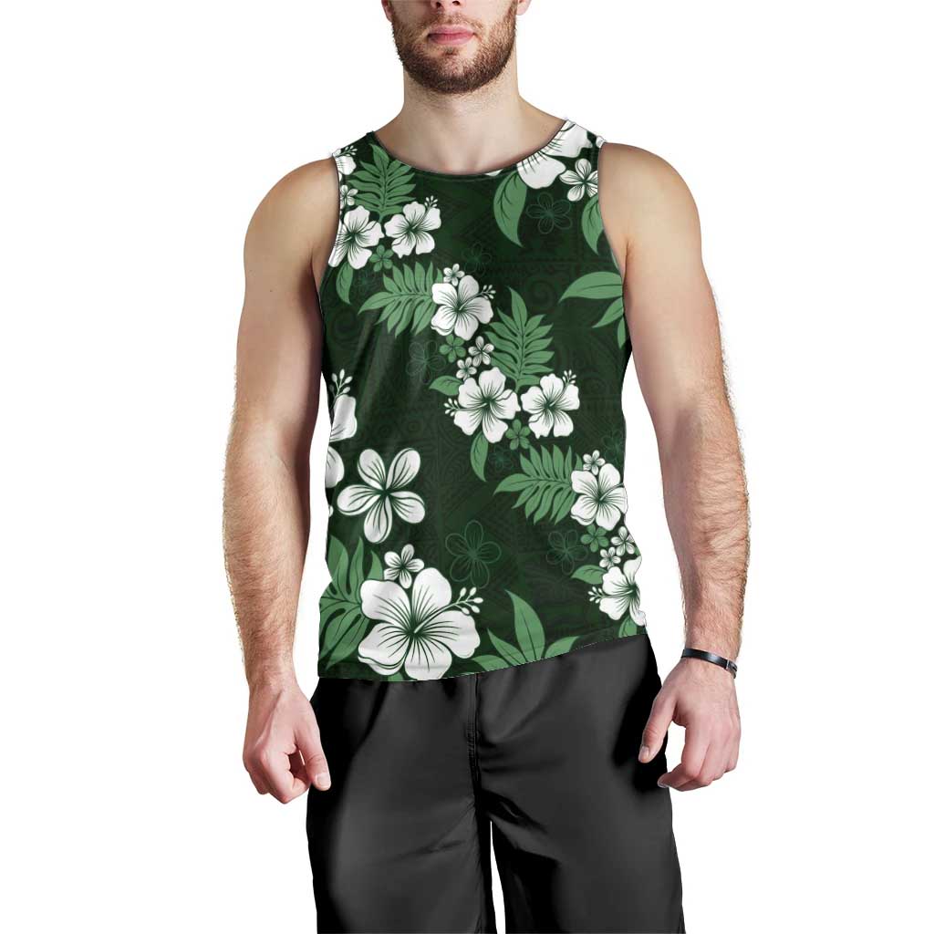 Hawaiian Hibiscus Tribal Floral Green Men Tank Top Polynesian Tapa Pattern LT01 - Polynesian Pride
