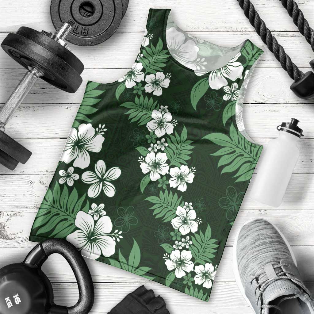 Hawaiian Hibiscus Tribal Floral Green Men Tank Top Polynesian Tapa Pattern LT01 - Polynesian Pride