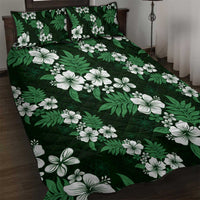 Hawaiian Hibiscus Tribal Floral Green Quilt Bed Set Polynesian Tapa Pattern - Polynesian Pride