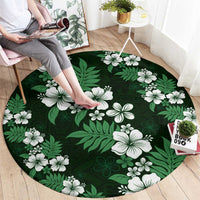 Hawaiian Hibiscus Tribal Floral Green Round Carpet Polynesian Tapa Pattern - Polynesian Pride