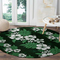 Hawaiian Hibiscus Tribal Floral Green Round Carpet Polynesian Tapa Pattern - Polynesian Pride