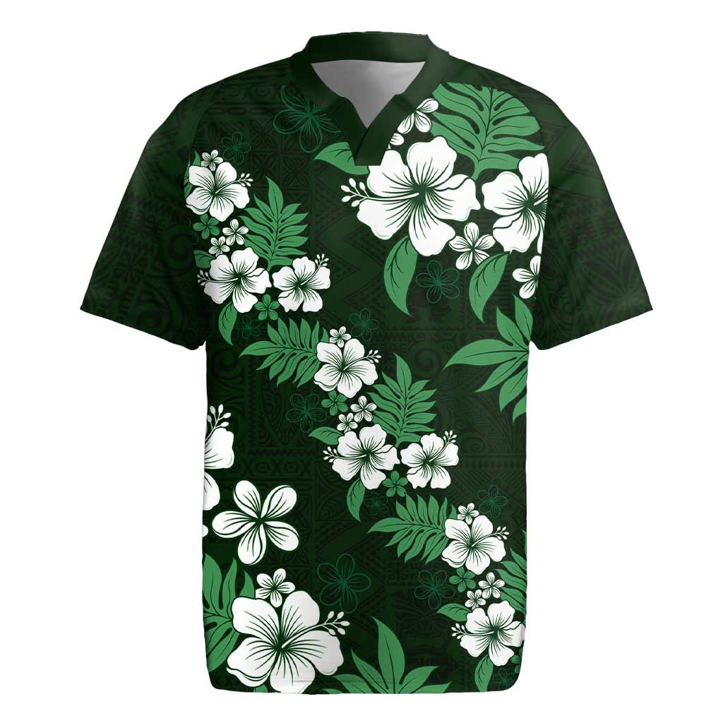 Hawaiian Hibiscus Tribal Floral Green Rugby Jersey Polynesian Tapa Pattern LT01 Green - Polynesian Pride