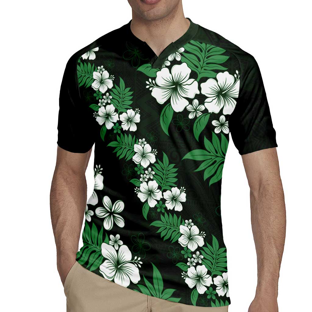 Hawaiian Hibiscus Tribal Floral Green Rugby Jersey Polynesian Tapa Pattern LT01 - Polynesian Pride