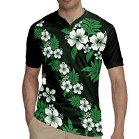 Hawaiian Hibiscus Tribal Floral Green Rugby Jersey Polynesian Tapa Pattern LT01 - Polynesian Pride