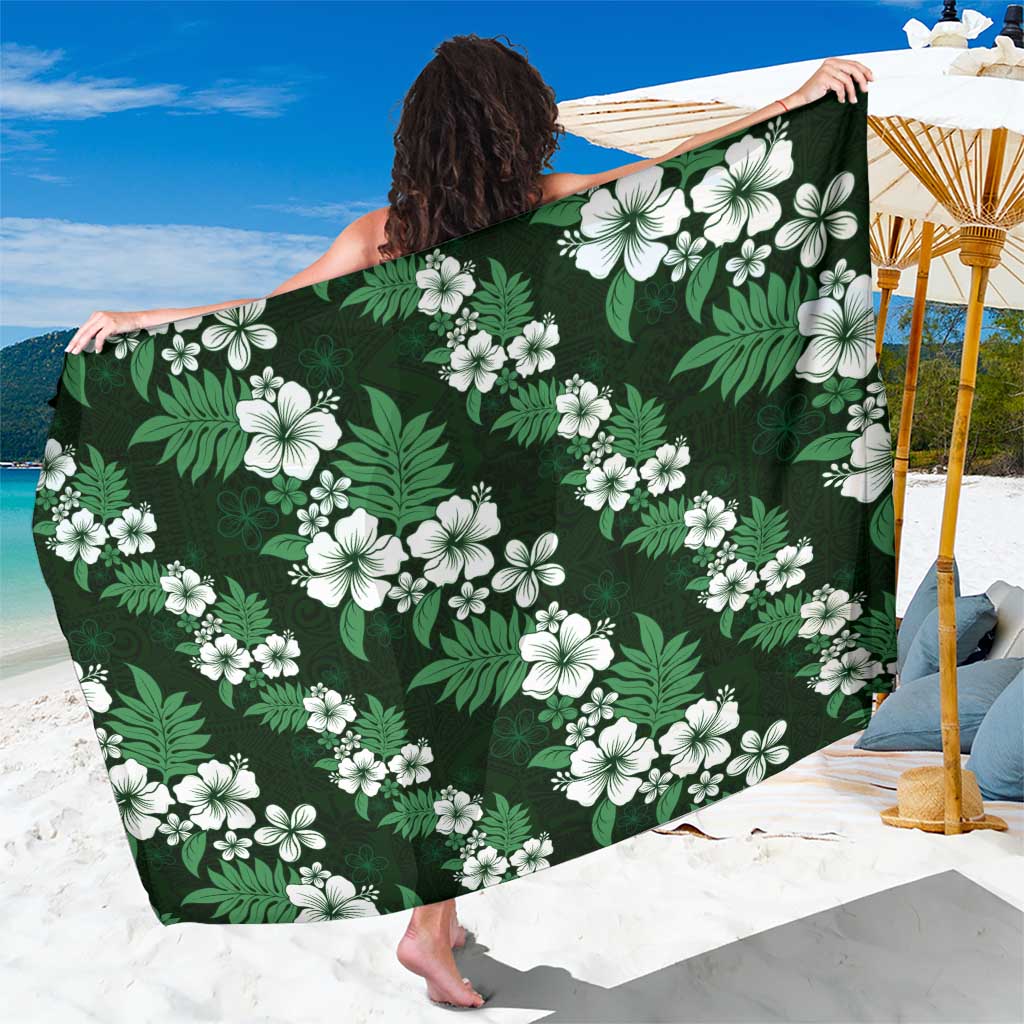 Hawaiian Hibiscus Tribal Floral Green Sarong Polynesian Tapa Pattern - Polynesian Pride
