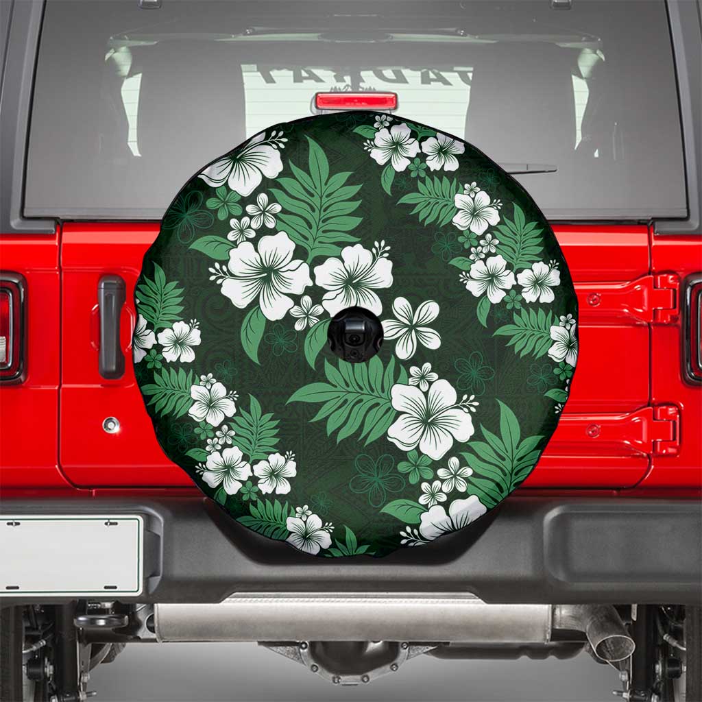Hawaiian Hibiscus Tribal Floral Green Spare Tire Cover Polynesian Tapa Pattern - Polynesian Pride