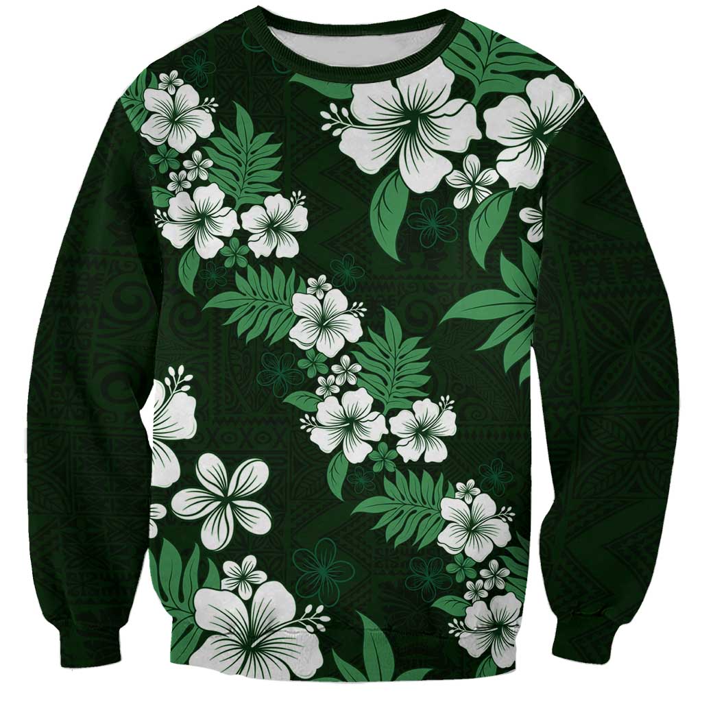 Hawaiian Hibiscus Tribal Floral Green Sweatshirt Polynesian Tapa Pattern LT01 Unisex Green - Polynesian Pride