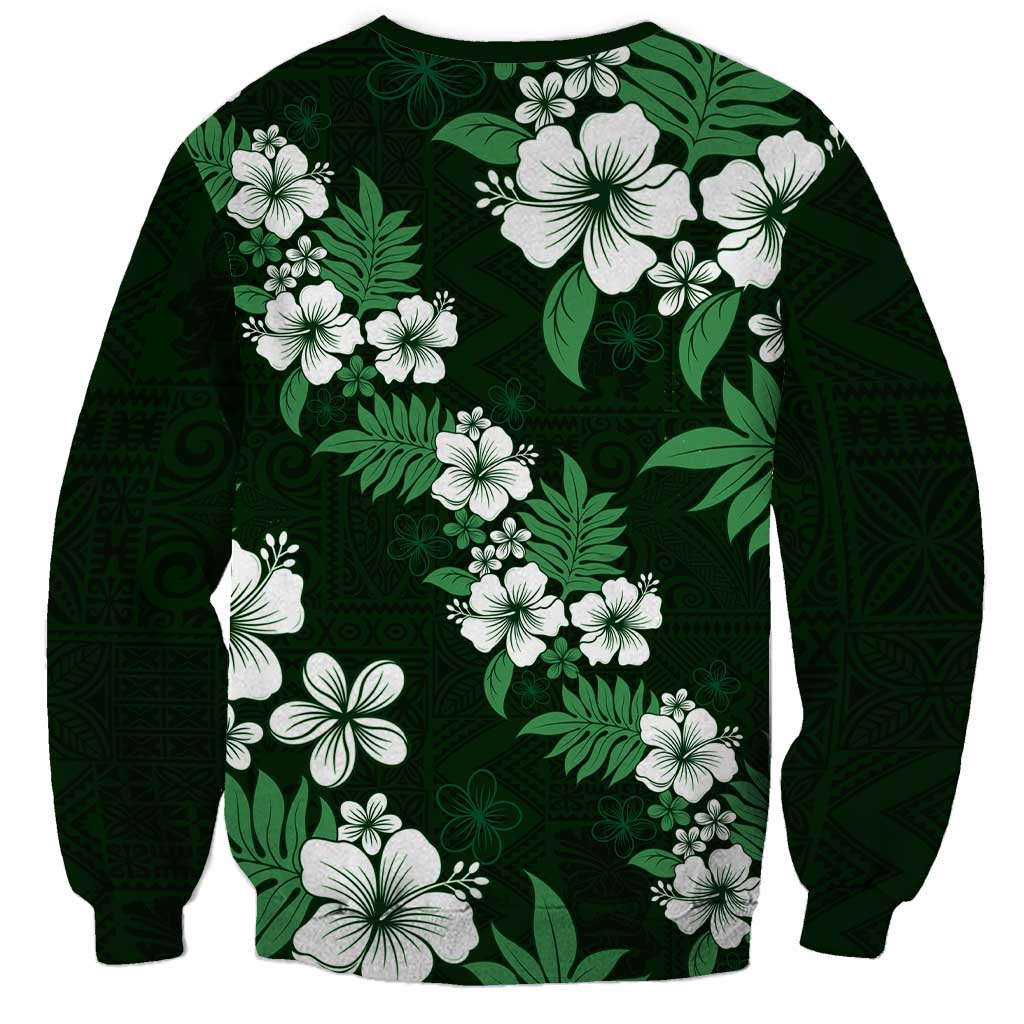 Hawaiian Hibiscus Tribal Floral Green Sweatshirt Polynesian Tapa Pattern LT01 - Polynesian Pride