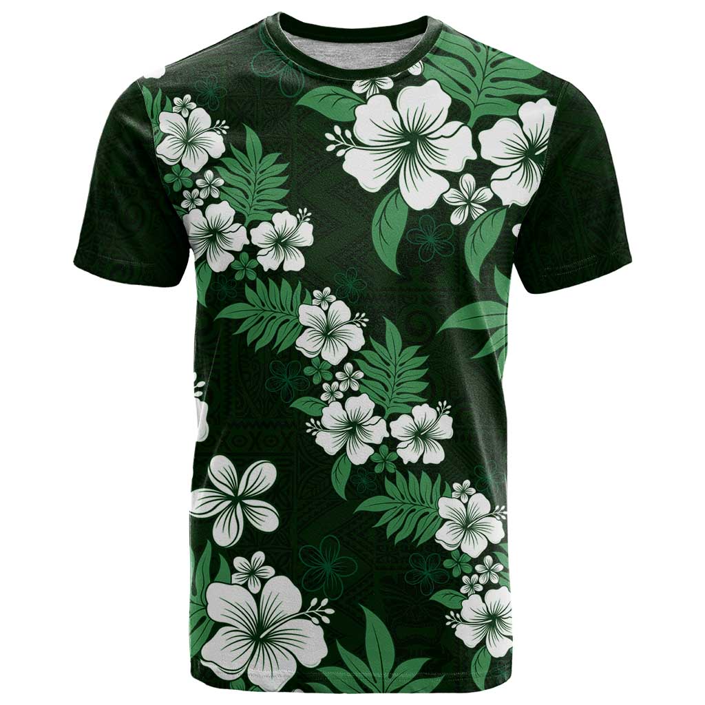 Hawaiian Hibiscus Tribal Floral Green T Shirt Polynesian Tapa Pattern - Polynesian Pride