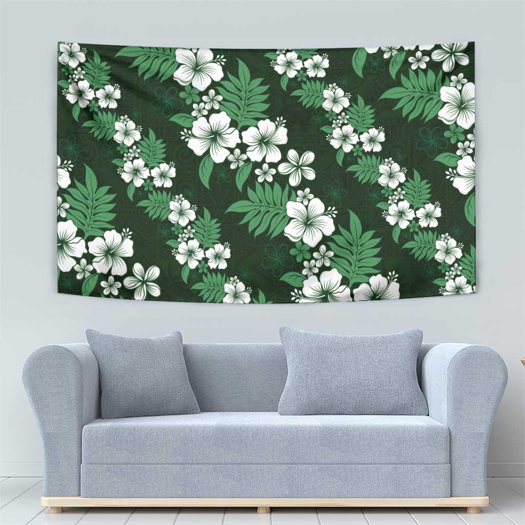 Hawaiian Hibiscus Tribal Floral Green Tapestry Polynesian Tapa Pattern - Polynesian Pride