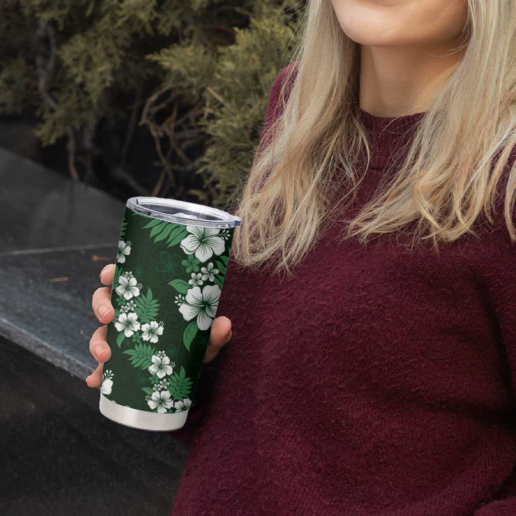 Hawaiian Hibiscus Tribal Floral Green Tumbler Cup Polynesian Tapa Pattern - Polynesian Pride