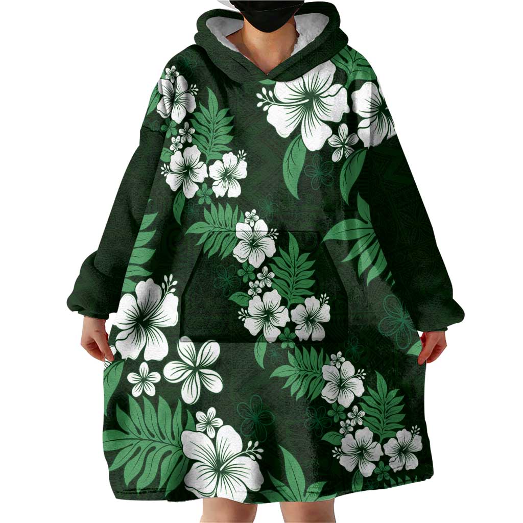 Hawaiian Hibiscus Tribal Floral Green Wearable Blanket Hoodie Polynesian Tapa Pattern LT01 - Polynesian Pride
