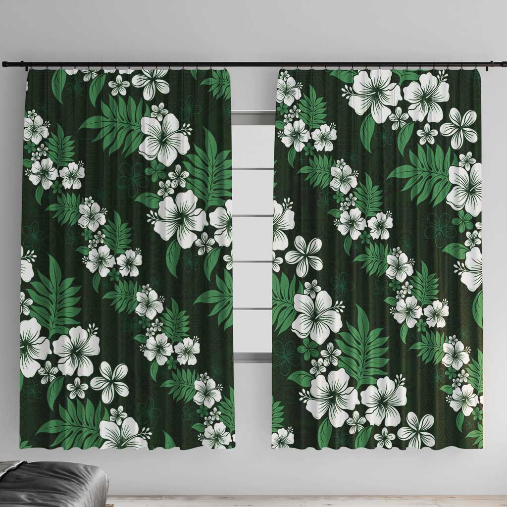 Hawaiian Hibiscus Tribal Floral Green Window Curtain Polynesian Tapa Pattern LT01 With Hooks Green - Polynesian Pride