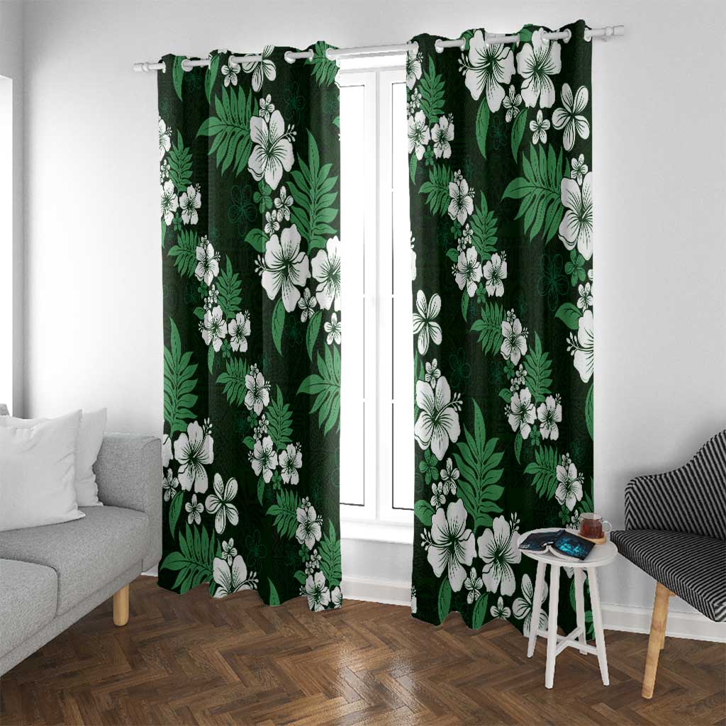 Hawaiian Hibiscus Tribal Floral Green Window Curtain Polynesian Tapa Pattern LT01 With Grommets Green - Polynesian Pride