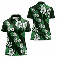 Hawaiian Hibiscus Tribal Floral Green Women Polo Shirt Polynesian Tapa Pattern - Polynesian Pride