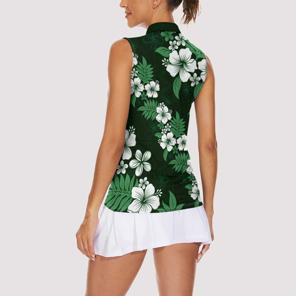 Hawaiian Hibiscus Tribal Floral Green Women Sleeveless Polo Shirt Polynesian Tapa Pattern LT01 - Polynesian Pride
