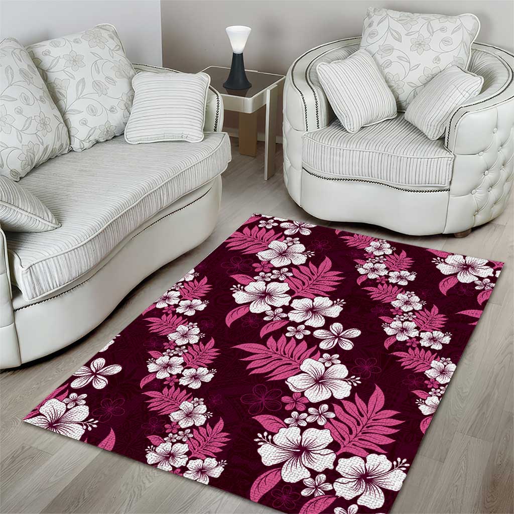 Hawaiian Hibiscus Tribal Floral Pink Area Rug Polynesian Tapa Pattern - Polynesian Pride