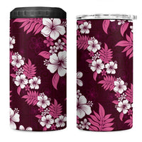 Hawaiian Hibiscus Tribal Floral Pink 4 in 1 Can Cooler Tumbler Polynesian Tapa Pattern - Polynesian Pride