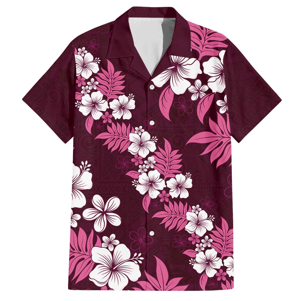 Hawaiian Hibiscus Tribal Floral Pink Family Matching Long Sleeve Bodycon Dress and Hawaiian Shirt Polynesian Tapa Pattern LT01 Dad's Shirt - Short Sleeve Pink - Polynesian Pride