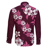 Hawaiian Hibiscus Tribal Floral Pink Family Matching Off The Shoulder Long Sleeve Dress and Hawaiian Shirt Polynesian Tapa Pattern LT01 - Polynesian Pride