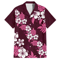 Hawaiian Hibiscus Tribal Floral Pink Family Matching Puletasi and Hawaiian Shirt Polynesian Tapa Pattern LT01 Dad's Shirt - Short Sleeve Pink - Polynesian Pride