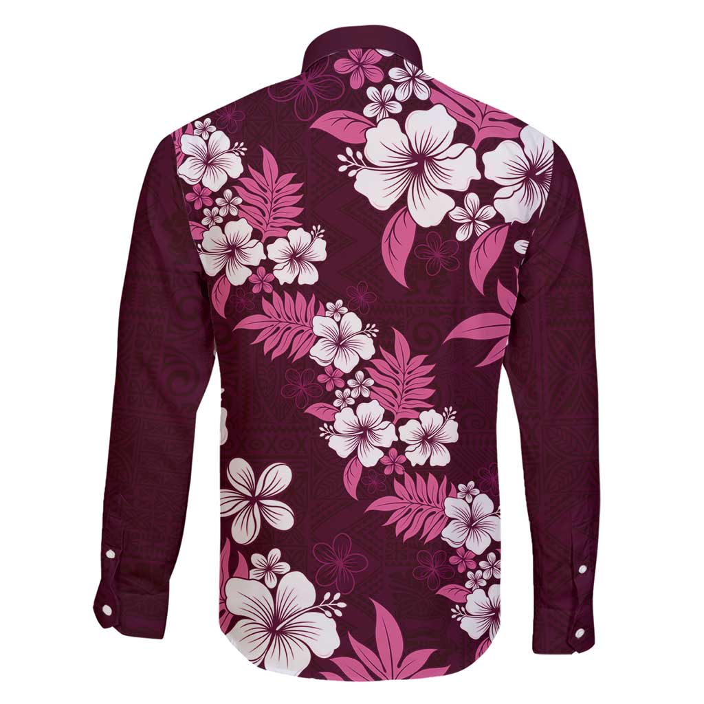 Hawaiian Hibiscus Tribal Floral Pink Family Matching Short Sleeve Bodycon Dress and Hawaiian Shirt Polynesian Tapa Pattern LT01 - Polynesian Pride