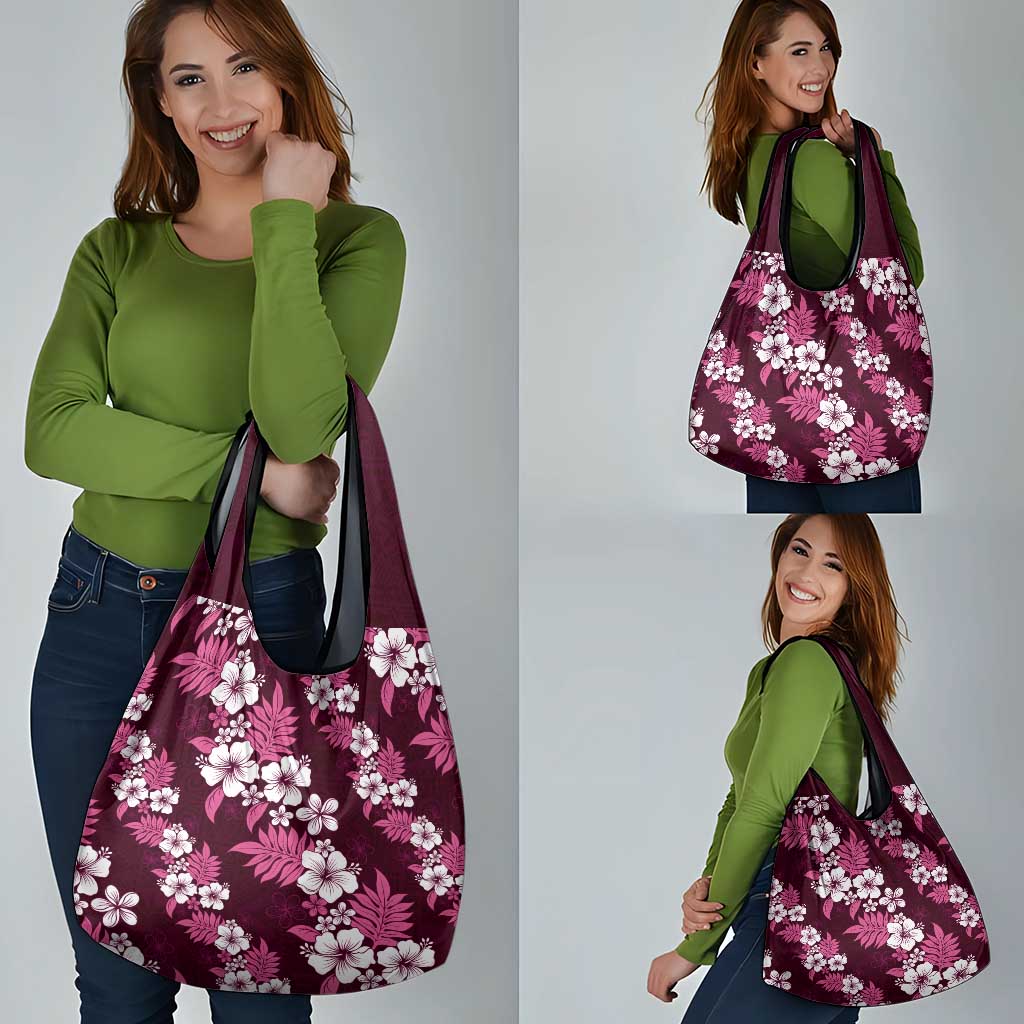 Hawaiian Hibiscus Tribal Floral Pink Grocery Bag Polynesian Tapa Pattern LT01 - Polynesian Pride