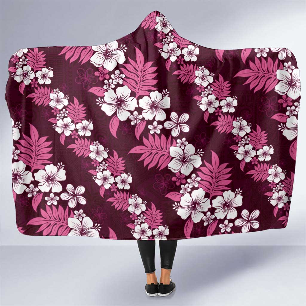Hawaiian Hibiscus Tribal Floral Pink Hooded Blanket Polynesian Tapa Pattern - Polynesian Pride