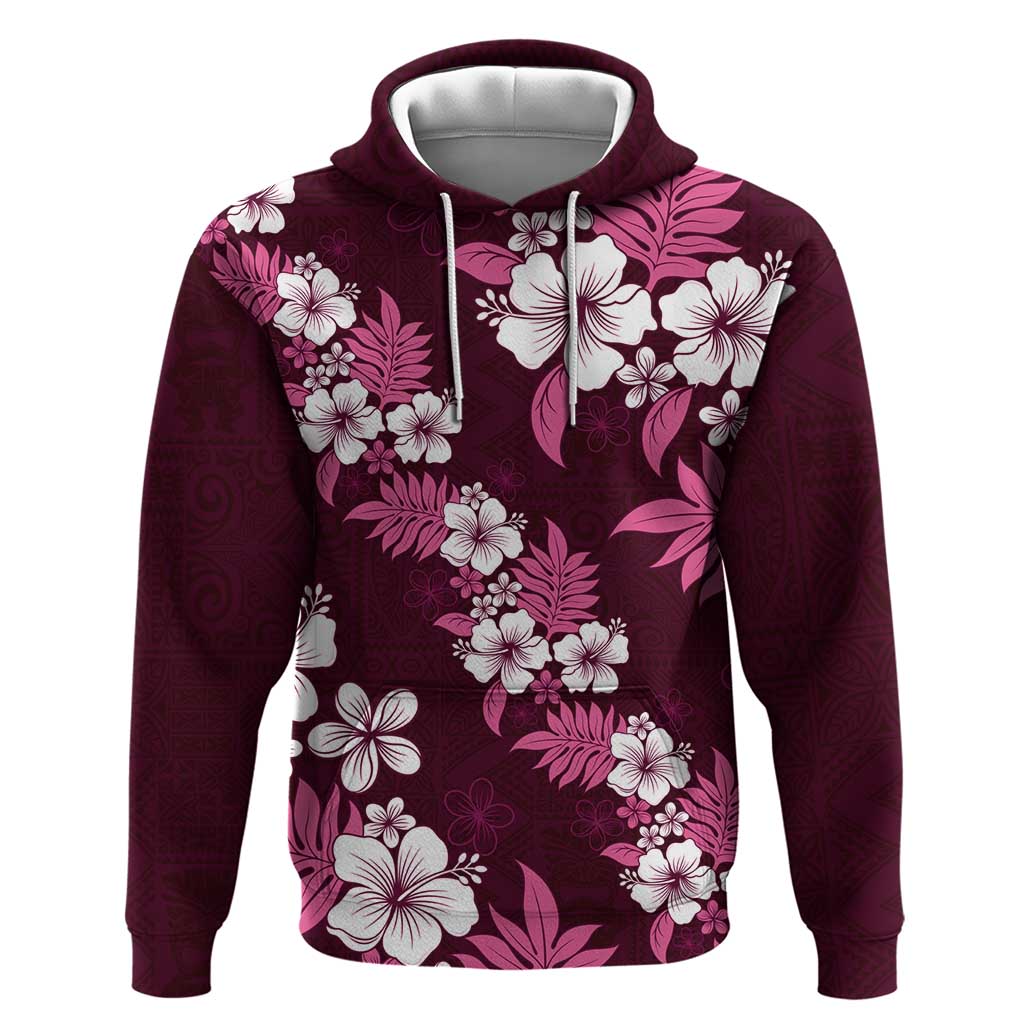 Hawaiian Hibiscus Tribal Floral Pink Hoodie Polynesian Tapa Pattern - Polynesian Pride