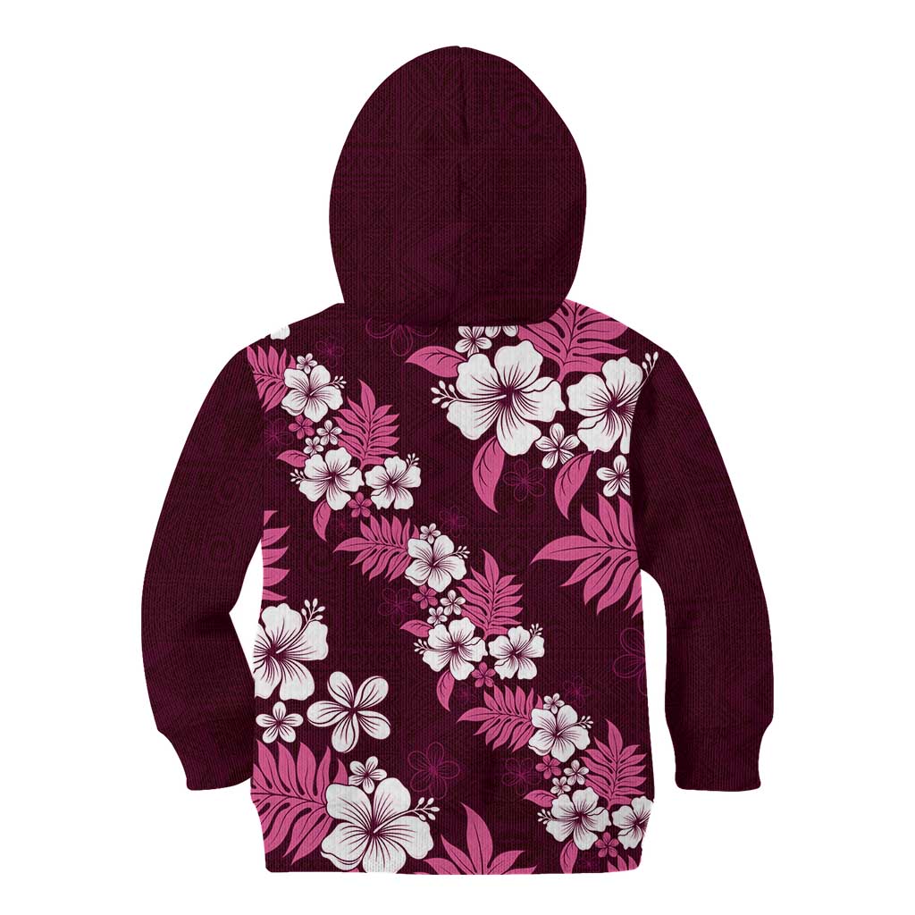 Hawaiian Hibiscus Tribal Floral Pink Kid Hoodie Polynesian Tapa Pattern - Polynesian Pride