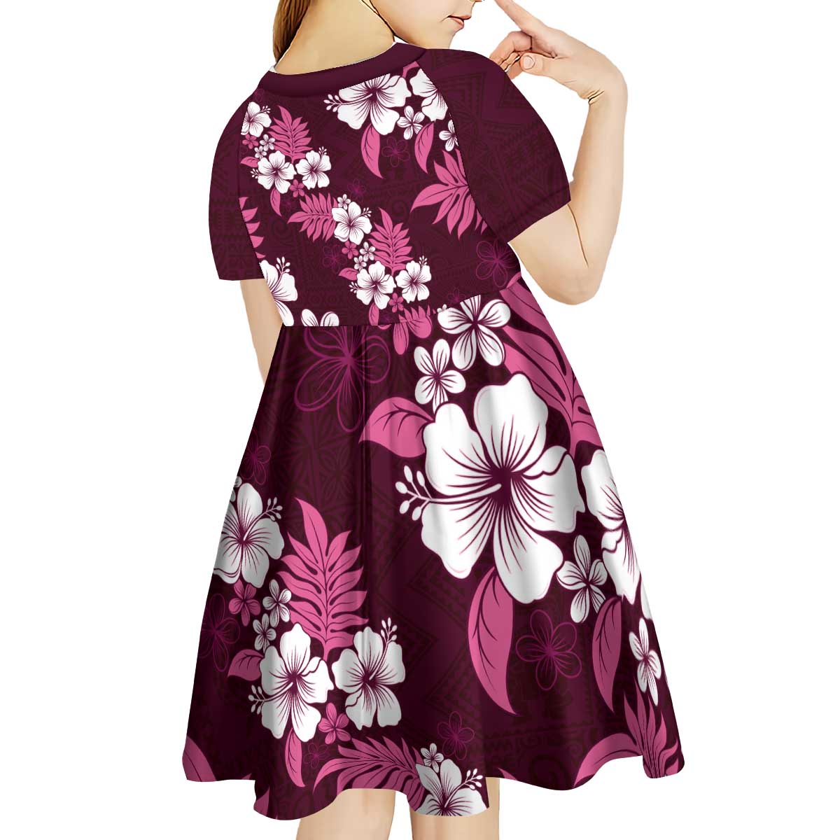 Hawaiian Hibiscus Tribal Floral Pink Kid Short Sleeve Dress Polynesian Tapa Pattern - Polynesian Pride