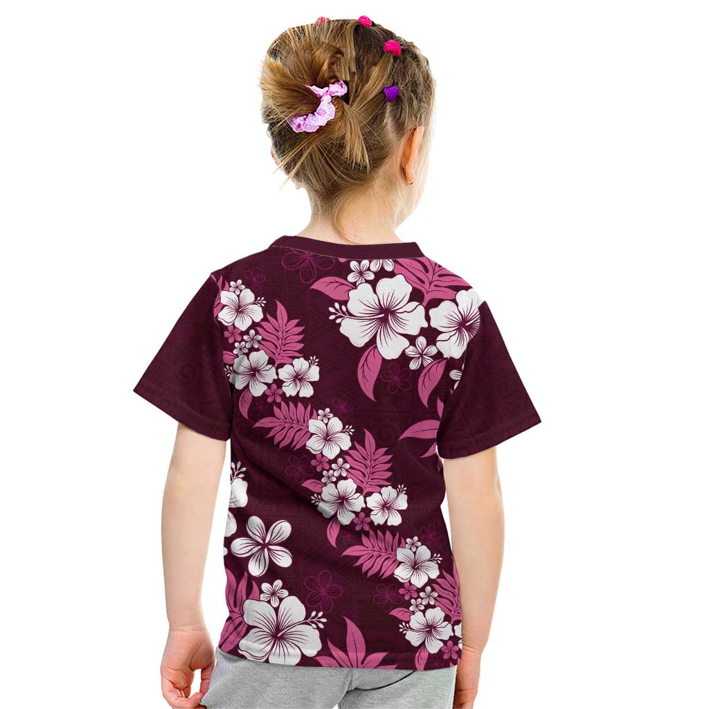 Hawaiian Hibiscus Tribal Floral Pink Kid T Shirt Polynesian Tapa Pattern - Polynesian Pride