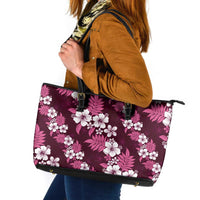 Hawaiian Hibiscus Tribal Floral Pink Leather Tote Bag Polynesian Tapa Pattern - Polynesian Pride