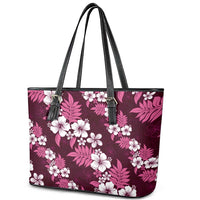 Hawaiian Hibiscus Tribal Floral Pink Leather Tote Bag Polynesian Tapa Pattern - Polynesian Pride