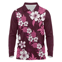 Hawaiian Hibiscus Tribal Floral Pink Long Sleeve Polo Shirt Polynesian Tapa Pattern LT01 Pink - Polynesian Pride
