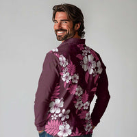 Hawaiian Hibiscus Tribal Floral Pink Long Sleeve Polo Shirt Polynesian Tapa Pattern LT01 - Polynesian Pride