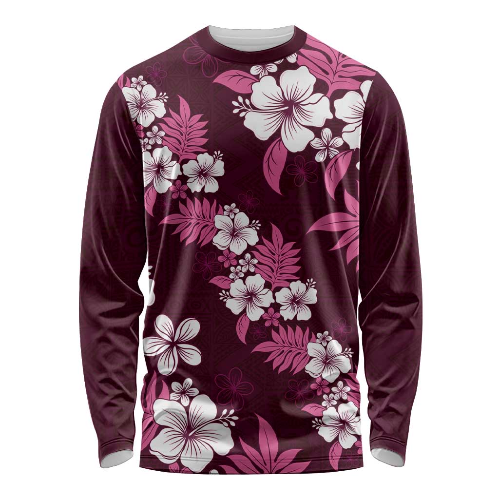 Hawaiian Hibiscus Tribal Floral Pink Long Sleeve Shirt Polynesian Tapa Pattern LT01 Unisex Pink - Polynesian Pride