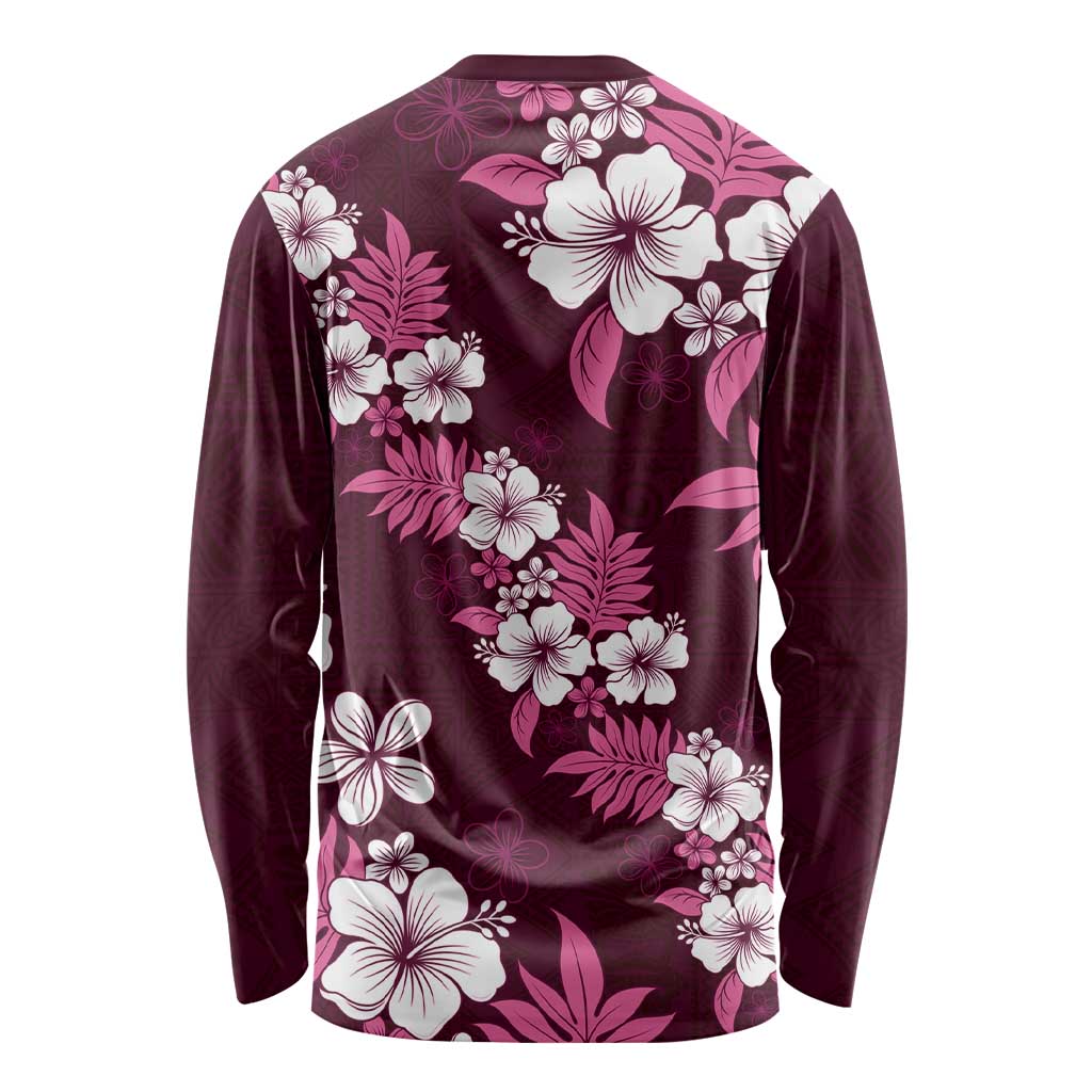 Hawaiian Hibiscus Tribal Floral Pink Long Sleeve Shirt Polynesian Tapa Pattern LT01 - Polynesian Pride