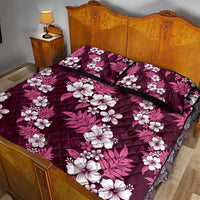 Hawaiian Hibiscus Tribal Floral Pink Quilt Bed Set Polynesian Tapa Pattern - Polynesian Pride