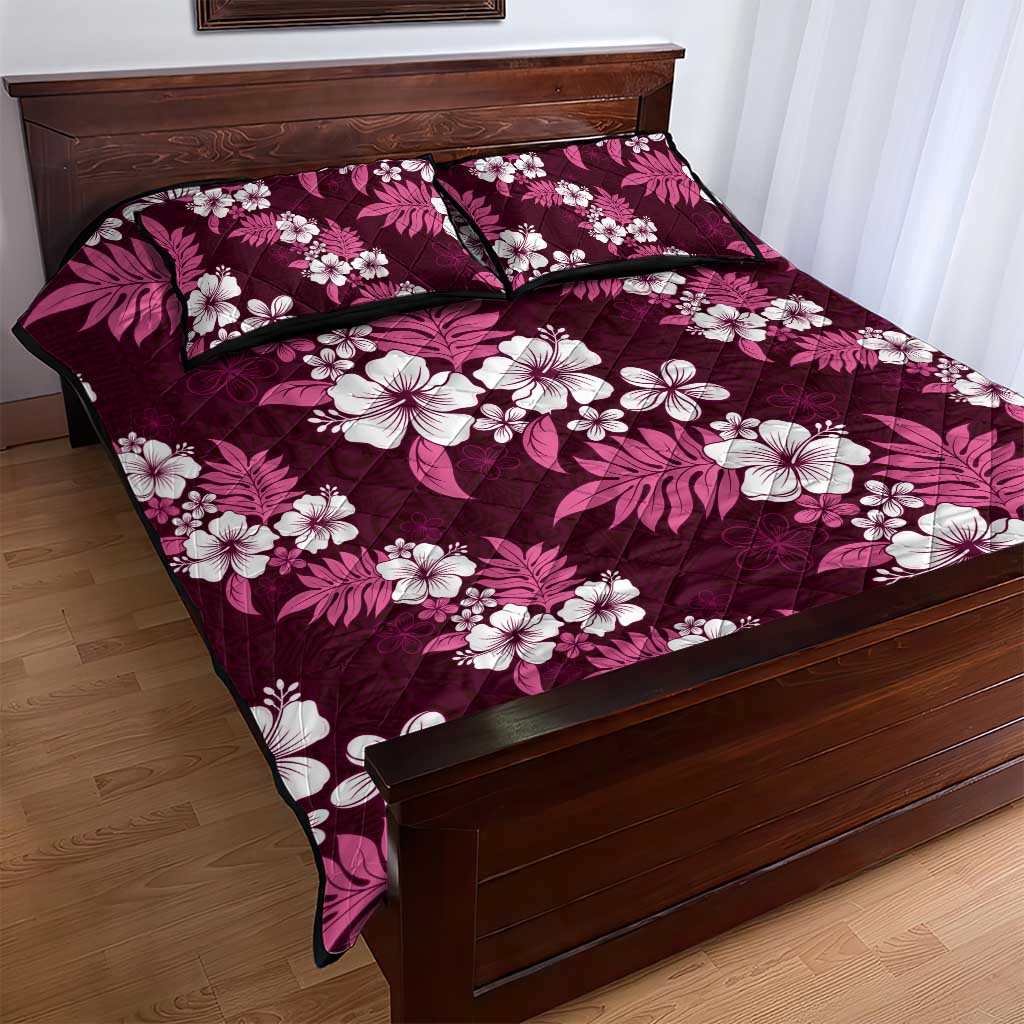 Hawaiian Hibiscus Tribal Floral Pink Quilt Bed Set Polynesian Tapa Pattern - Polynesian Pride
